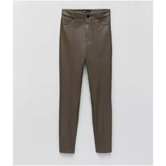 ✨ZARA Faux Leather Legging in Light Brown Sz Large✨ - Picture 5 of 12